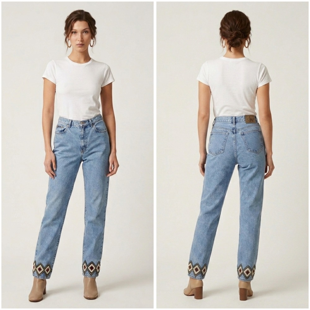 Vintage Calvin Klein Jeans Light Wash High Waist Embroidered Straight Leg 30x32